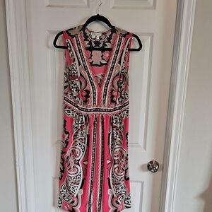London Times Pink and Black A-line Cocktail Dress